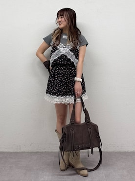 「w closet（ダブルクローゼット）の【3色展開】Vレースキャミワンピース（ワンピース、ブラック系）」を使った、erina yamshitaさん（レディース・160cm）の春コーディネート