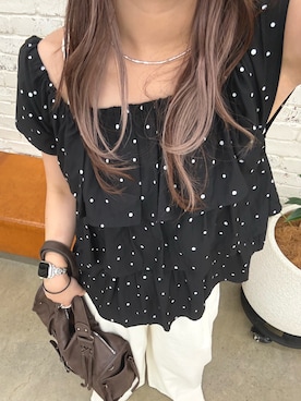 「w closet（ダブルクローゼット）の2WAYリボンブラウス（シャツ/ブラウス、ブラック系）」を使った、erina yamshitaさん（レディース・160cm）の夏コーディネート