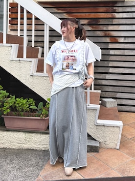 「w closet（ダブルクローゼット）のドットスカーフ（マフラー、ホワイト系）」を使った、erina yamshitaさん（レディース・160cm）の春コーディネート