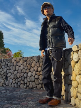 「アイテム（デニムジャケット）」を使った、futorockさん（メンズ・177cm）の冬コーディネート