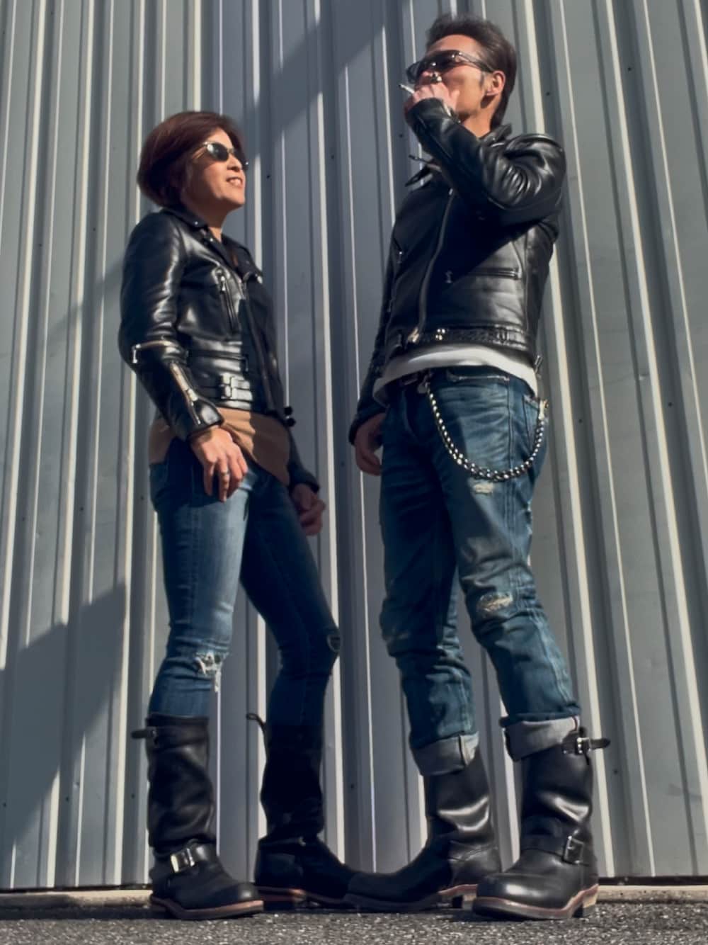 「lewis leathers、ライダースコーデ、ライダース、ライダースジャケット、50代コーデ、リンクコーデ、革ジャン夫婦」｜「Lewis Leathersのアイテム（ライダースジャケット、ブラック系）」を使った、futorockさん（メンズ・177cm）の秋コーディネートの1枚目の写真