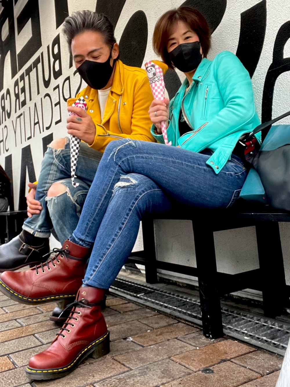 「大人カジュアル、lewis leathsers、The Real McCoy's、コラボライダース、休日スタイル、Dr.Martens、リンクコーデ、50代コーデ、レザー」｜「Dr. Martensのアイテム（ブーツ、ブラウン系）」を使った、futorockさん（メンズ・177cm）の秋コーディネートの1枚目の写真