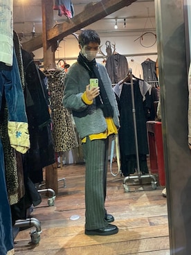 「no brand（ノーブランド）のアイテム（ノーカラージャケット）」を使った、Rさん（メンズ・185cm）の冬コーディネート