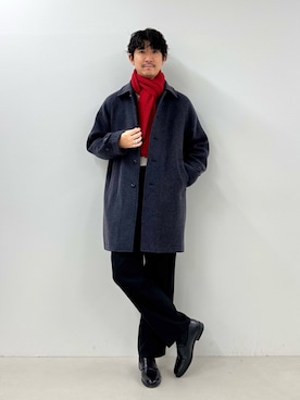 「アイテム（ステンカラーコート）」を使った、NISHINOさん（メンズ・178cm）の冬コーディネート