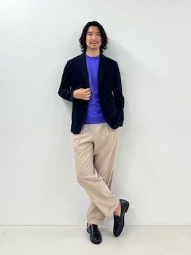 「NOLLEY’S（ノーリーズ）の《ビジカジ/セットアップ対応》強撚バスケット イージージャケット 26SS（テーラードジャケット、ブルー系）」を使った、NISHINOさん（メンズ・178cm）の夏コーディネート
