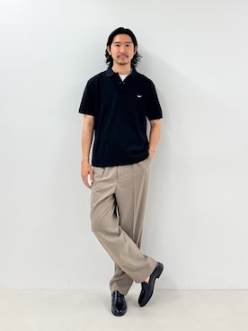 「NOLLEY’S（ノーリーズ）の【BECシリーズ】【WEB限定】《ビジカジ対応》クジラ刺繍 ドライカノコユーティリティポロシャツ 26SS（ポロシャツ、ブラック系）」を使った、NISHINOさん（メンズ・178cm）の夏コーディネート