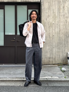 「NOLLEY’S（ノーリーズ）のTRADITIONAL OX クジラBD ボタンダウンシャツ 26AW（シャツ/ブラウス、ベージュ系）」を使った、NISHINOさん（メンズ・178cm）の夏コーディネート