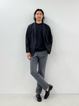 「NOLLEY’S（ノーリーズ）の《ビジカジ/セットアップ対応》軽量シアーリップストップ ジャケット 26SS（テーラードジャケット、グレー系）」を使った、NISHINOさん（メンズ・178cm）の夏コーディネート