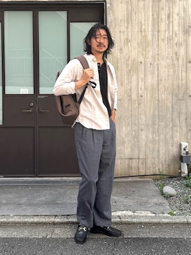「NOLLEY’S（ノーリーズ）のTRADITIONAL OX クジラBD ボタンダウンシャツ 26AW（シャツ/ブラウス、ベージュ系）」を使った、NISHINOさん（メンズ・178cm）の夏コーディネート