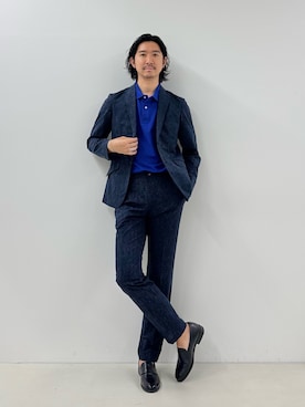 「NOLLEY’S（ノーリーズ）の《ビジカジ/セットアップ対応》COOLDOTS JK/クールドッツ テーラードジャケット 26SS（テーラードジャケット、ブルー系）」を使った、NISHINOさん（メンズ・178cm）の夏コーディネート