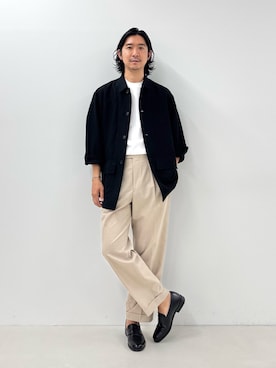 「NOLLEY’S（ノーリーズ）のLi/R リネンレーヨン シャツブルゾン 26SS（シャツ/ブラウス、ブラック系）」を使った、NISHINOさん（メンズ・178cm）の夏コーディネート