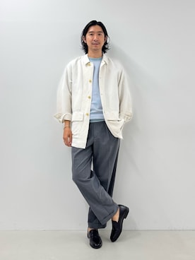 「NOLLEY’S（ノーリーズ）のLi/R リネンレーヨン シャツブルゾン 26SS（シャツ/ブラウス、ホワイト系）」を使った、NISHINOさん（メンズ・178cm）の夏コーディネート