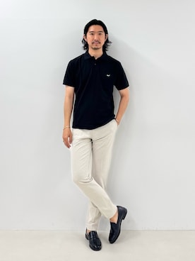 「NOLLEY’S（ノーリーズ）の【BECシリーズ】【WEB限定】《ビジカジ対応》クジラ刺繍 ドライカノコユーティリティポロシャツ 26SS（ポロシャツ、ブラック系）」を使った、NISHINOさん（メンズ・178cm）の夏コーディネート