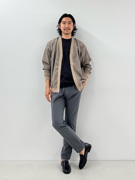 「NOLLEY’S（ノーリーズ）のDotAir サッカーカーディガン 26SS（カーディガン/ボレロ、グリーン系）」を使った、NISHINOさん（メンズ・178cm）の夏コーディネート