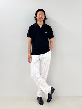 「NOLLEY’S（ノーリーズ）の【BECシリーズ】【WEB限定】《ビジカジ対応》クジラ刺繍 ドライカノコユーティリティポロシャツ 26SS（ポロシャツ、ブラック系）」を使った、NISHINOさん（メンズ・178cm）の夏コーディネート