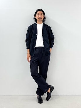 「NOLLEY’S（ノーリーズ）のDotAir サッカーカーディガン 26SS（カーディガン/ボレロ、ブルー系）」を使った、NISHINOさん（メンズ・178cm）の夏コーディネート