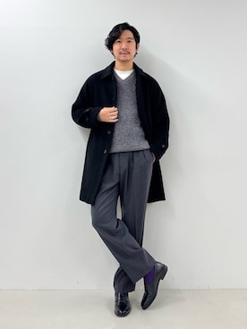 「アイテム（ステンカラーコート）」を使った、NISHINOさん（メンズ・178cm）の秋コーディネート