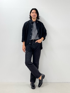 「THOMAS MASON（トーマス メイソン）の【THOMAS MASON/トーマス・メイソン】ボタンダウンシャツ 26AW（シャツ/ブラウス、ブラック系）」を使った、NISHINOさん（メンズ・178cm）の秋コーディネート