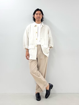 「NOLLEY’S（ノーリーズ）のLi/R リネンレーヨン シャツブルゾン 26SS（シャツ/ブラウス、ホワイト系）」を使った、NISHINOさん（メンズ・178cm）の夏コーディネート