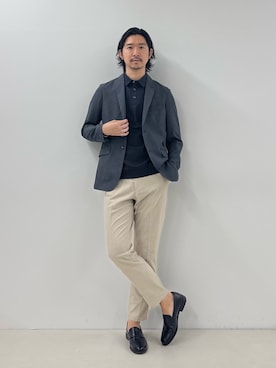 「NOLLEY’S（ノーリーズ）の《ビジカジ/セットアップ対応》TRABEST サッカーテーラードジャケット 26SS（テーラードジャケット、グレー系）」を使った、NISHINOさん（メンズ・178cm）の春コーディネート