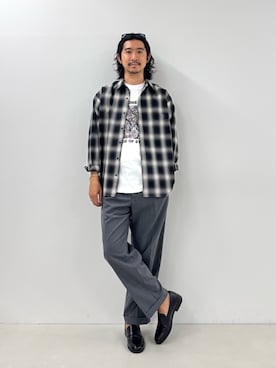 「NOLLEY’S（ノーリーズ）のウール オンブレチェック レギュラーシャツ 26AW（シャツ/ブラウス、ブラック系）」を使った、NISHINOさん（メンズ・178cm）の秋コーディネート