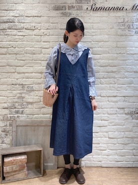 「Samansa Mos2（サマンサ モスモス）のオブリークトゥレースアップシューズ（その他シューズ、ブラウン系）」を使った、ユウキさん（レディース・169cm）の春コーディネート