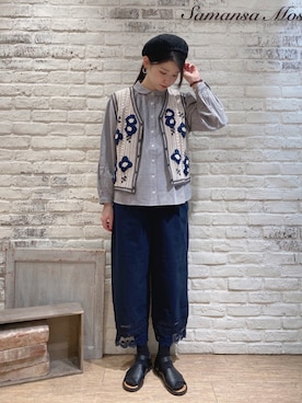 「Samansa Mos2（サマンサ モスモス）の透かし編みベレー帽（ハンチング/ベレー帽、ブラック系）」を使った、ユウキさん（レディース・169cm）の春コーディネート