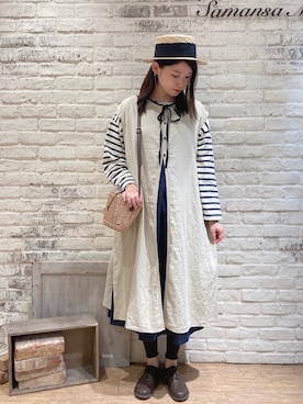 「Samansa Mos2（サマンサ モスモス）のオブリークトゥレースアップシューズ（その他シューズ、ブラウン系）」を使った、ユウキさん（レディース・169cm）の春コーディネート