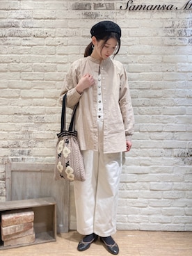 「Samansa Mos2（サマンサ モスモス）のバイカラーバレエシューズ（バレエシューズ、ブラック系）」を使った、ユウキさん（レディース・169cm）の春コーディネート