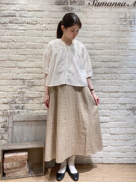 「Samansa Mos2（サマンサ モスモス）のリネンレーヨンキャミワンピース（ワンピース、ベージュ系）」を使った、ユウキさん（レディース・169cm）の春コーディネート