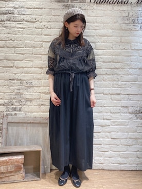 「Samansa Mos2（サマンサ モスモス）のバイカラーバレエシューズ（バレエシューズ、ブラック系）」を使った、ユウキさん（レディース・169cm）の春コーディネート