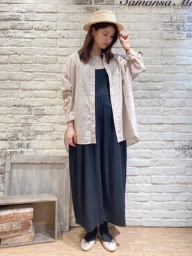 「Samansa Mos2（サマンサ モスモス）のビックシルエットバンドカラーシャツ（シャツ/ブラウス）」を使った、ユウキさん（レディース・169cm）の春コーディネート