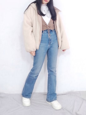 「w closet（ダブルクローゼット）のアイテム（その他アウター）」を使った、みよ🌼さん（レディース・152cm）の冬コーディネート