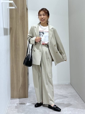 「GLOBAL WORK（グローバルワーク）のサイズ拡大/らくっション撥水2WAYローファー/131468（ローファー、ブラック系）」を使った、MiCAさん（レディース・154cm）の春コーディネート