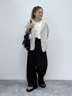 「GLOBAL WORK（グローバルワーク）の2WAYリボンビスチェ/1046540（その他トップス、ホワイト系）」を使った、MiCAさん（レディース・154cm）の夏コーディネート