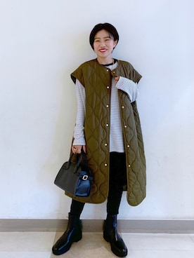 「GLOBAL WORK（グローバルワーク）のウツクシルエットデニムスリム/954886（デニムパンツ）」を使った、MiCAさん（レディース・154cm）の秋コーディネート