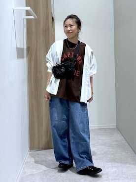 「GLOBAL WORK（グローバルワーク）のアイテム（トップス）」を使った、MiCAさん（レディース・154cm）の春コーディネート