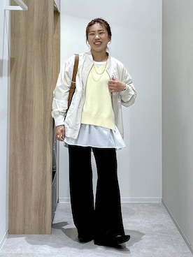 「GLOBAL WORK（グローバルワーク）のステンレス2連ロングネックレス/583501（ネックレス、ゴールド系）」を使った、MiCAさん（レディース・154cm）の春コーディネート