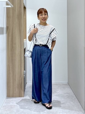 「GLOBAL WORK（グローバルワーク）の刺繍ビーズパチパチヘアカフ/495439（バレッタ/ヘアクリップ、ホワイト系）」を使った、MiCAさん（レディース・154cm）の夏コーディネート