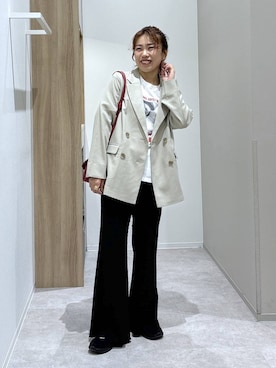 「GLOBAL WORK（グローバルワーク）のスペ軽お財布ショルダー2/580785（ショルダーバッグ、レッド系）」を使った、MiCAさん（レディース・154cm）の春コーディネート