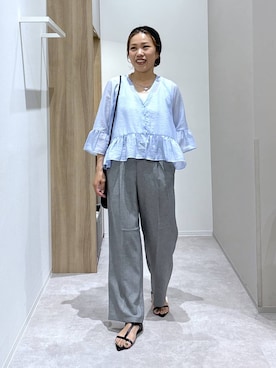 「GLOBAL WORK（グローバルワーク）の2WAYターバン/495437（ヘアバンド、ブラック系）」を使った、MiCAさん（レディース・154cm）の夏コーディネート