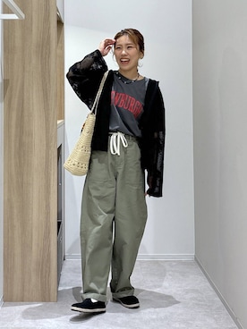 「GLOBAL WORK（グローバルワーク）のジャガードレースパーカー/632458（パーカー、ブラック系）」を使った、MiCAさん（レディース・154cm）の春コーディネート