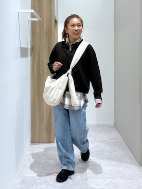 「GLOBAL WORK（グローバルワーク）のGOODデニムバギーパンツ/498388（デニムパンツ）」を使った、MiCAさん（レディース・154cm）の秋コーディネート