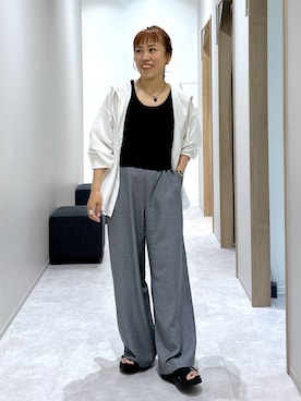 「GLOBAL WORK（グローバルワーク）のレース編みベスト/642900（ベスト、ブラック系）」を使った、MiCAさん（レディース・154cm）の夏コーディネート