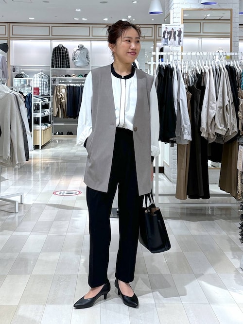 グローバルワーク　スゴ楽カットブラウス*パンツセット GLOBAL WORK パンツドレス スゴラクストレッチカットブラウス