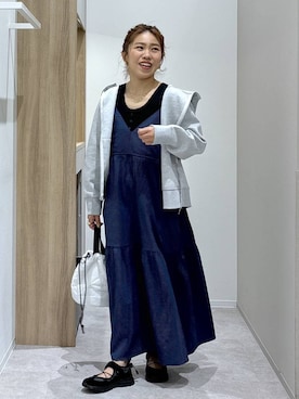 「GLOBAL WORK（グローバルワーク）のキルティング巾着バッグ/577384（ハンドバッグ、ホワイト系）」を使った、MiCAさん（レディース・154cm）の春コーディネート