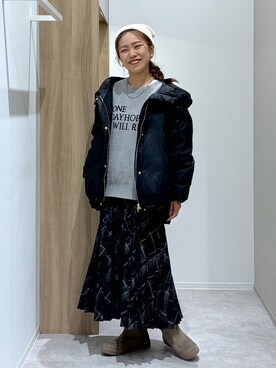 「GLOBAL WORK（グローバルワーク）のアイテム（帽子）」を使った、MiCAさん（レディース・154cm）の冬コーディネート