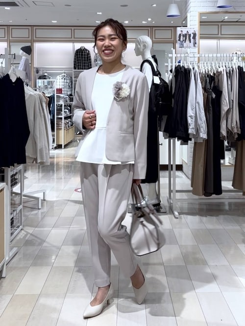 スゴラクストレッチブラウスパンツ　ノーカラージャケットセット　グローバルワーク GLOBAL WORK パンツドレス スゴラクストレッチジャケット