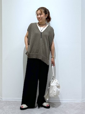 「アイテム（ブラウン系）」を使った、MiCAさん（レディース・154cm）の夏コーディネート