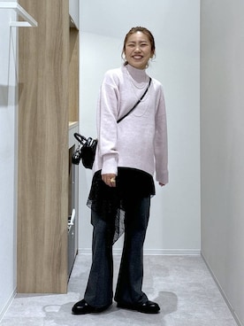 「GLOBAL WORK（グローバルワーク）のアイテム（シュシュ）」を使った、MiCAさん（レディース・154cm）の冬コーディネート